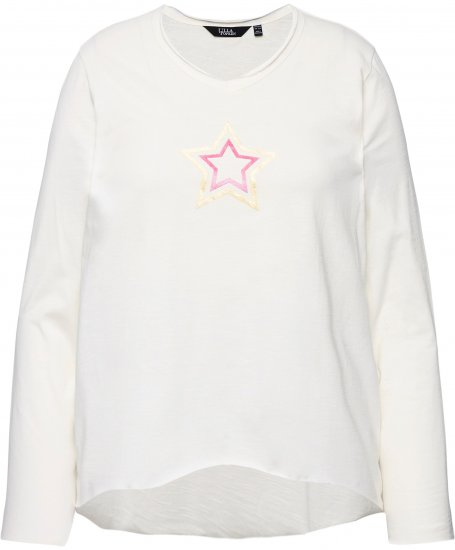 Ulla Popken Star Long Sleeve Graphic Tee Off-White - Trykket T-skjorter for dame - 