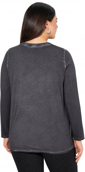 Ulla Popken Cold Dyed Sequined Heart Long Sleeve Tee Asphalt - Trykket T-skjorter for dame - 