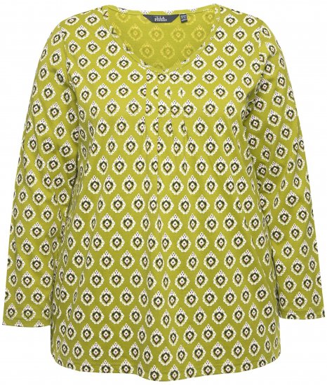 Ulla Popken Allover Graphic Long Sleeve Tee Avocado Green - Trykket T-skjorter for dame - 