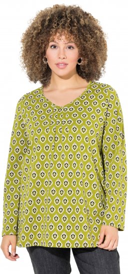 Ulla Popken Allover Graphic Long Sleeve Tee Avocado Green - Trykket T-skjorter for dame - 