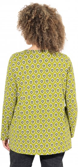 Ulla Popken Allover Graphic Long Sleeve Tee Avocado Green - Trykket T-skjorter for dame - 
