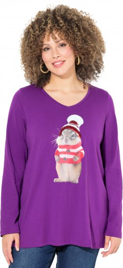 Ulla Popken Christmas Squirrel Long Sleeve Graphic Tee Dark Purple - Trykket T-skjorter for dame - 
