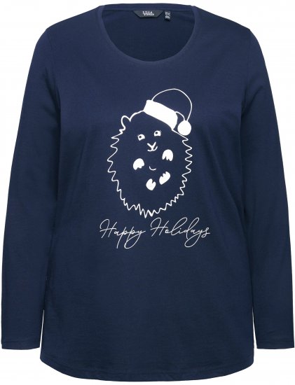 Ulla Popken Metallic Graphic Holiday Tee Navy - Trykket T-skjorter for dame - 