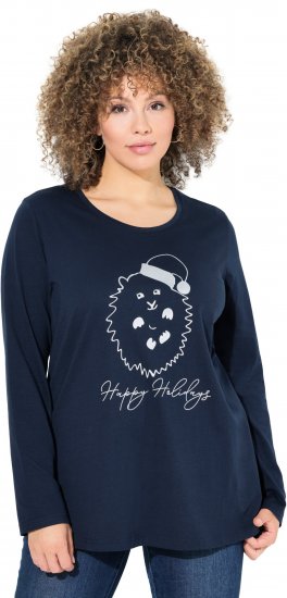 Ulla Popken Metallic Graphic Holiday Tee Navy - Trykket T-skjorter for dame - 