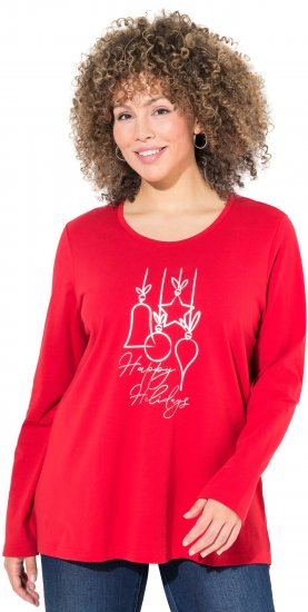 Ulla Popken Metallic Graphic Holiday Tee Salsa Red - Trykket T-skjorter for dame - 