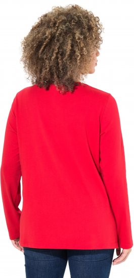 Ulla Popken Metallic Graphic Holiday Tee Salsa Red - Trykket T-skjorter for dame - 