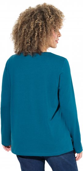 Ulla Popken Metallic Graphic Holiday Tee Teal - Trykket T-skjorter for dame - 