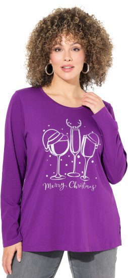 Ulla Popken Metallic Graphic Holiday Tee Dark Purple - Trykket T-skjorter for dame - 