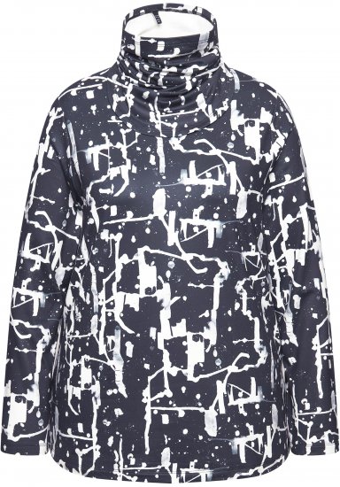 Ulla Popken Quick Drying Abstract Print Tee Black - Trykket T-skjorter for dame - 