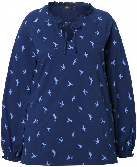 Ulla Popken Swallow Print Long Sleeve Tee Ink Blue - Trykket T-skjorter for dame - 