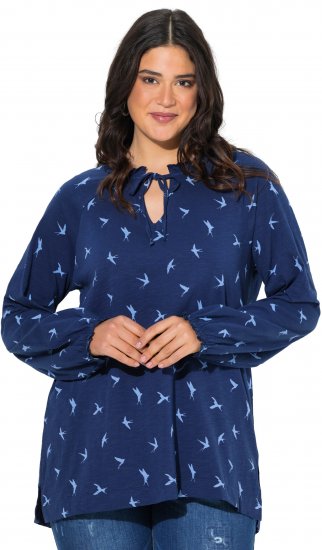 Ulla Popken Swallow Print Long Sleeve Tee Ink Blue - Trykket T-skjorter for dame - 