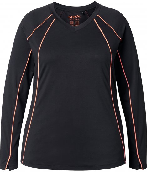 Ulla Popken UPF 50+ Contrast Piping Long Sleeve Tee Black - Trykket T-skjorter for dame - 