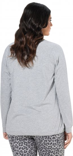 Ulla Popken Magic Feeling Long Sleeve Graphic Tee Light Grey Melange - Trykket T-skjorter for dame - 