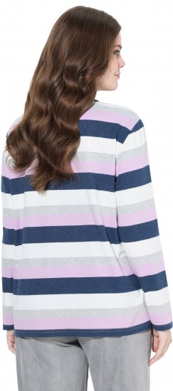 Ulla Popken Striped Knotted Hem Long Sleeve Tee Lavender - Trykket T-skjorter for dame - 