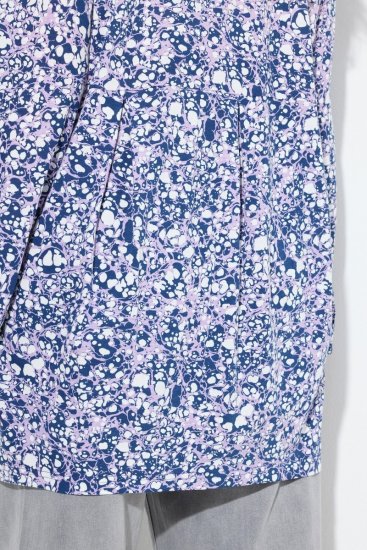 Ulla Popken Allover Printed Pleated Long Sleeve Tee Dark Blue - Trykket T-skjorter for dame - T-skjorter med trykk for dame