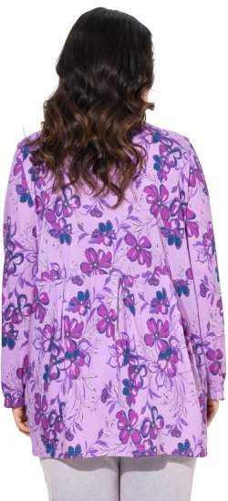 Ulla Popken Allover Printed Pleated Long Sleeve Tee Lavender - Trykket T-skjorter for dame - 