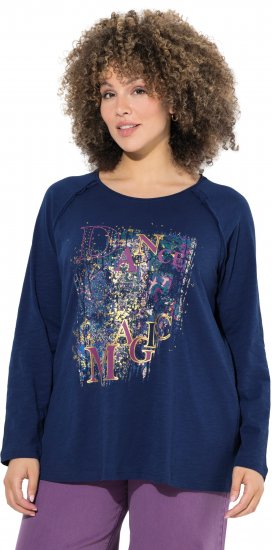 Ulla Popken Inverted Seam Long Sleeve Graphic Tee Ink Blue - T-skjorter - 