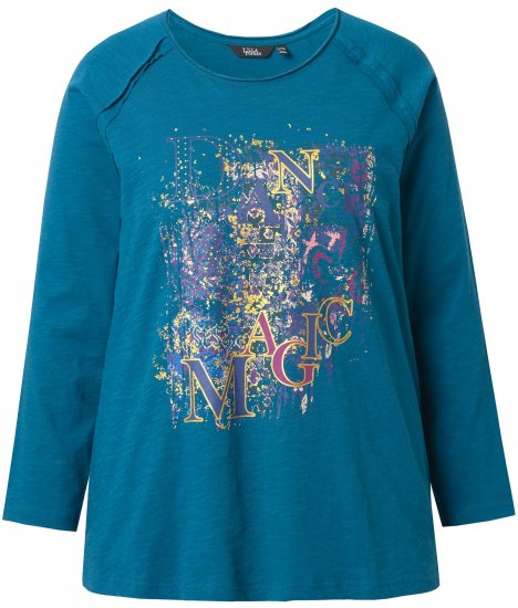 Ulla Popken Inverted Seam Long Sleeve Graphic Tee Teal - Trykket T-skjorter for dame - 