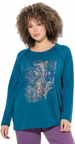 Ulla Popken Inverted Seam Long Sleeve Graphic Tee Teal - Trykket T-skjorter for dame - 
