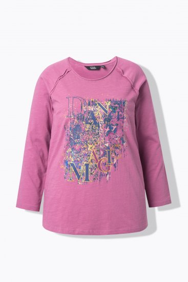 Ulla Popken Inverted Seam Long Sleeve Graphic Tee Dark Rose - Trykket T-skjorter for dame - 