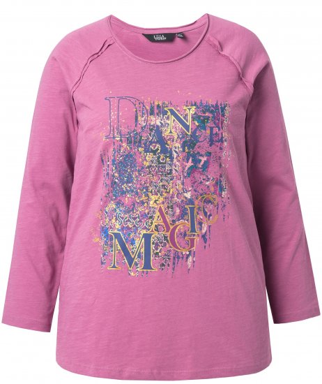 Ulla Popken Inverted Seam Long Sleeve Graphic Tee Dark Rose - Trykket T-skjorter for dame - 