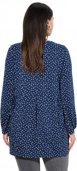 Ulla Popken Pleated Confetti Print Long Sleeve Tee Ink Blue - Trykket T-skjorter for dame - 
