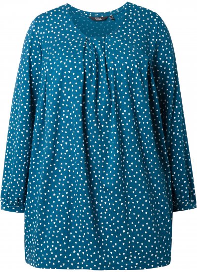 Ulla Popken Pleated Confetti Print Long Sleeve Tee Teal - Trykket T-skjorter for dame - 