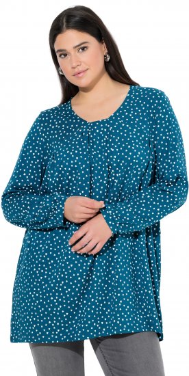 Ulla Popken Pleated Confetti Print Long Sleeve Tee Teal - Trykket T-skjorter for dame - 