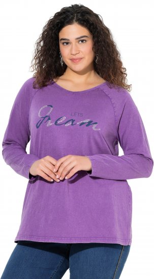 Ulla Popken Dream Rhinestone Lettering Long Sleeve Tee Light Plum - Trykket T-skjorter for dame - 