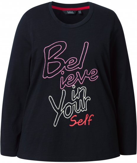 Ulla Popken Motivational Graphic Long Sleeve Tee Black - Trykket T-skjorter for dame - 