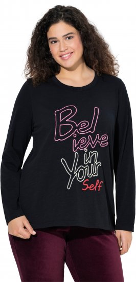Ulla Popken Motivational Graphic Long Sleeve Tee Black - Trykket T-skjorter for dame - 
