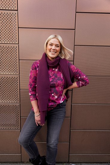 Ulla Popken Abstract Print Long Sleeve Tee Dark Ruby - Trykket T-skjorter for dame - 