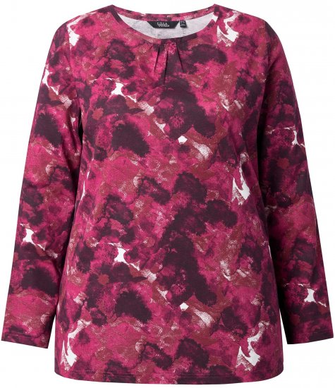 Ulla Popken Abstract Print Long Sleeve Tee Dark Ruby - Trykket T-skjorter for dame - 