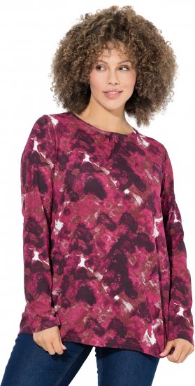 Ulla Popken Abstract Print Long Sleeve Tee Dark Ruby - Trykket T-skjorter for dame - 