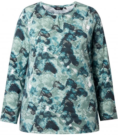 Ulla Popken Abstract Print Long Sleeve Tee Teal Green - Trykket T-skjorter for dame - 