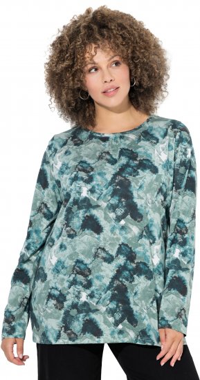 Ulla Popken Abstract Print Long Sleeve Tee Teal Green - Trykket T-skjorter for dame - 
