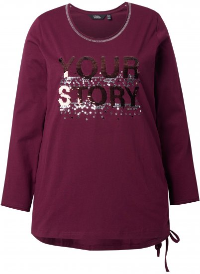 Ulla Popken Your Story Sequined Long Sleeve Tunic Tee Dark Ruby - Trykket T-skjorter for dame - 
