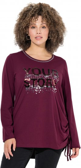 Ulla Popken Your Story Sequined Long Sleeve Tunic Tee Dark Ruby - Trykket T-skjorter for dame - 