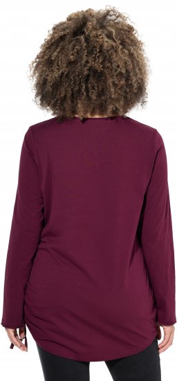 Ulla Popken Your Story Sequined Long Sleeve Tunic Tee Dark Ruby - Trykket T-skjorter for dame - 