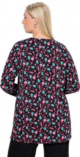 Ulla Popken Peppermint Tree V-Neck Holiday Cotton Long Sleeve Knit Tunic Black - Trykket T-skjorter for dame - 