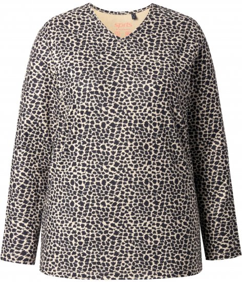 Ulla Popken Leopard Print Long Sleeve Ski Tee Black - Trykket T-skjorter for dame - 