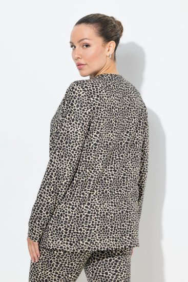 Ulla Popken Leopard Print Long Sleeve Ski Tee Black - Trykket T-skjorter for dame - 