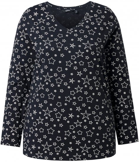 Ulla Popken Allover Printed Long Sleeve Tee Black - Trykket T-skjorter for dame - 
