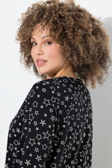 Ulla Popken Allover Printed Long Sleeve Tee Black - Trykket T-skjorter for dame - T-skjorter med trykk for dame