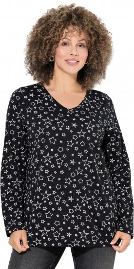 Ulla Popken Allover Printed Long Sleeve Tee Black - Trykket T-skjorter for dame - 