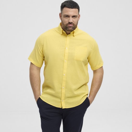 North Latitude Shirt Linen Cotton Short Sleeve Yellow - Skjorter - Store skjorter - 2XL-8XL