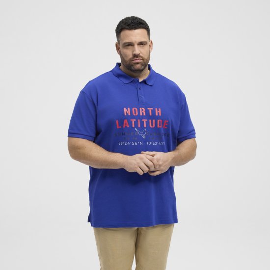 North Latitude Polo Pique Print Short Sleeve Cobalt Blue - Polo- & piqueskjorter - Poloskjorte i store størrelser - 2XL-8XL