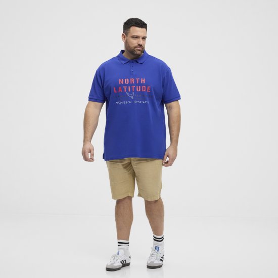 North Latitude Polo Pique Print Short Sleeve Cobalt Blue - Polo- & piqueskjorter - Poloskjorte i store størrelser - 2XL-8XL