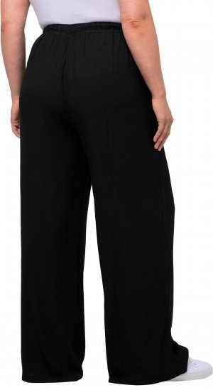 Ulla Popken Viscose Crinkle Drawstring Elastic Waist Pants Black - Jeans & Bukser i Store Størrelser – Plus Size - 