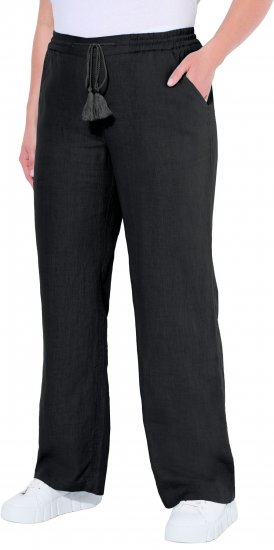 Ulla Popken Drawstring Elastic Waist Mary Fit Linen Pants Black - Jeans & Bukser i Store Størrelser – Plus Size - Jeans og bukser, EU 42-70